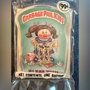 Garbage Pail Kids Button with Blue Background